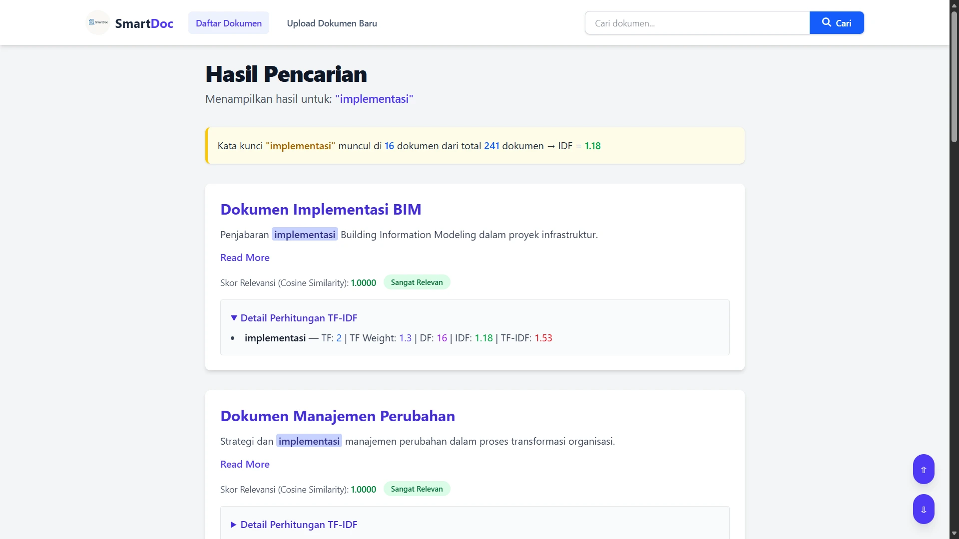 Screenshot of Information Retrieval Search Engine